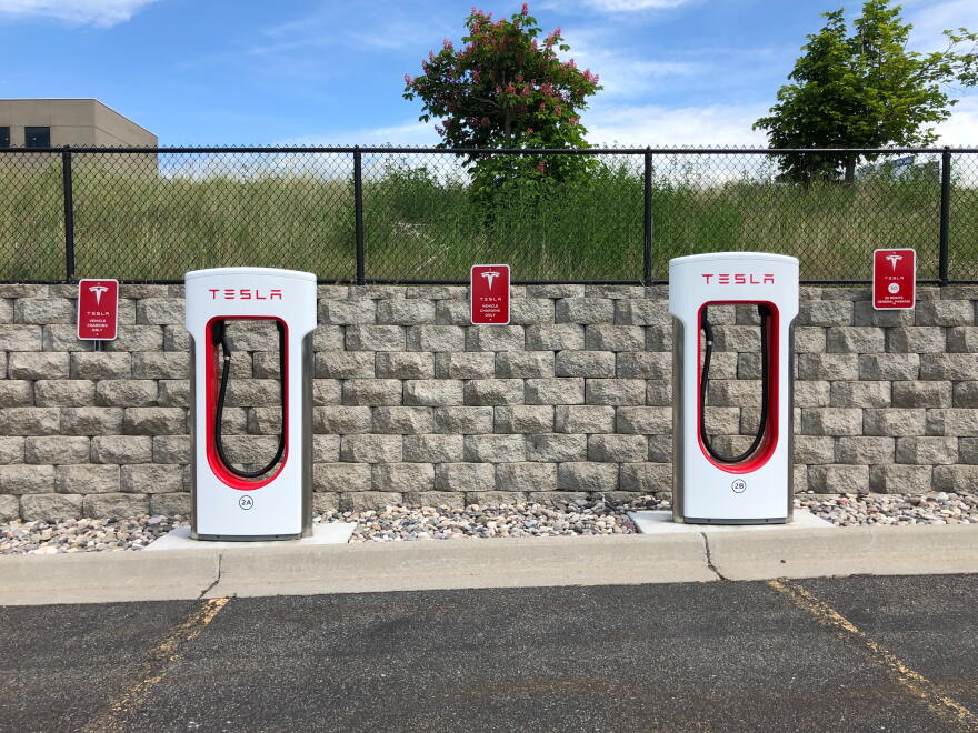 Tesla Supercharger EV charging stations at a commercial property – commercial EV charger installation by Steel City Electric