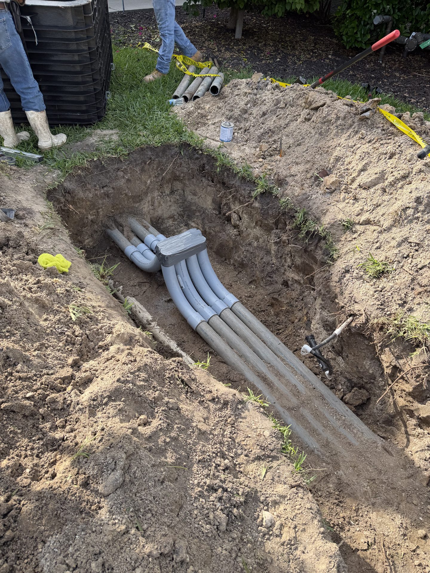 New underground conduit in a trench at a Sarasota condominium